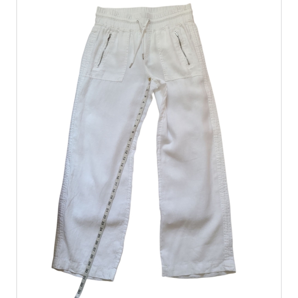 Athleta Cabo 100% Linen Wide Leg Pant White Activewear Elastic Tie Waist Size 8 - Picture 17 of 17